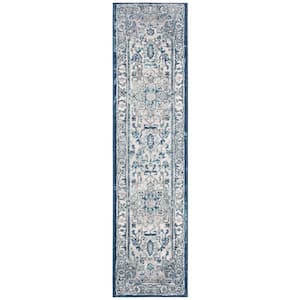 Brentwood Light Gray/Blue 2 ft. x 16 ft. Distressed Medallion Runner Rug