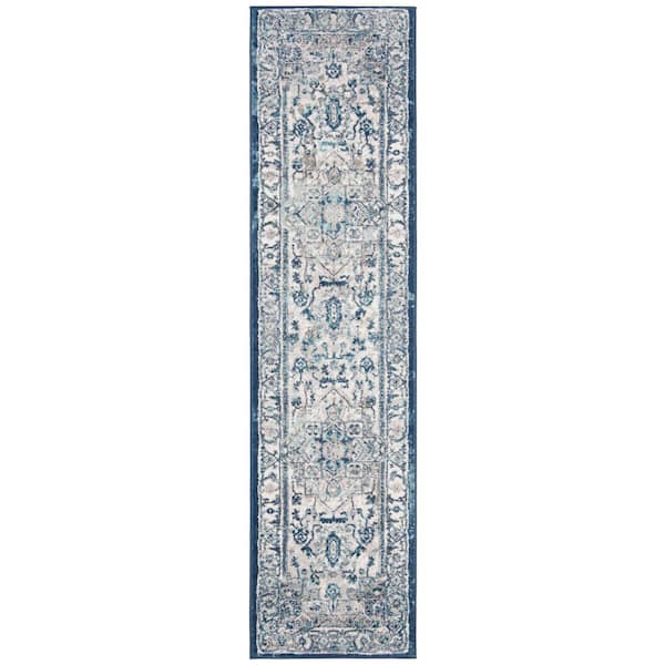 SAFAVIEH Brentwood Light Gray/Blue 2 ft. x 18 ft. Distressed Medallion Runner Rug