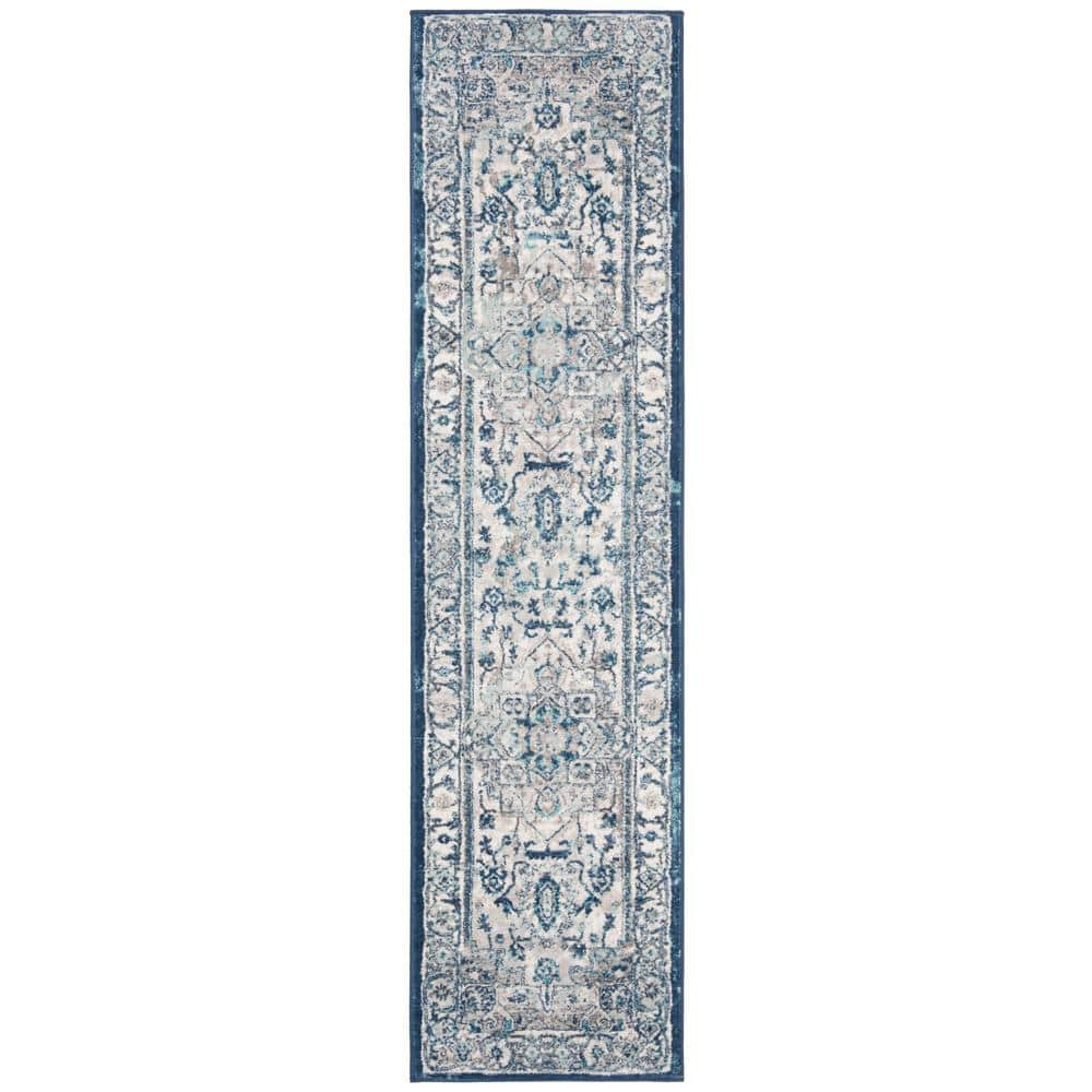 SAFAVIEH Brentwood Light Gray/Blue 2 ft. x 6 ft. Distressed Medallion ...