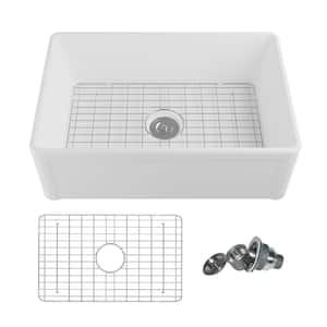 Harvest 30 in. Farmhouse Apron Front Single Bowl Kitchen Sink in White Ceramic, Grid and Strainer Included