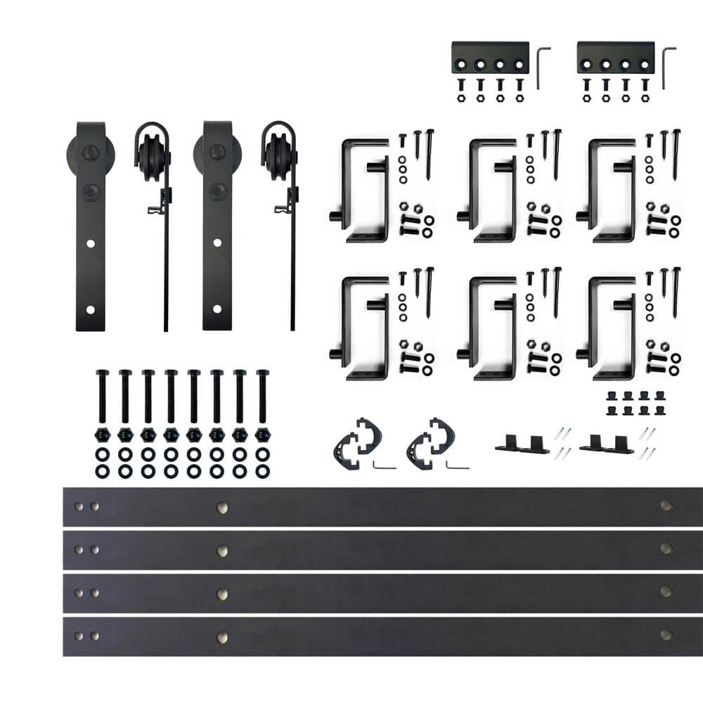 9 ft./108 in. Black Rustic Double Track Bypass U-Shape Sliding Barn Door Hardware Kit - Classic Design Roller price history on PriceWatchPro