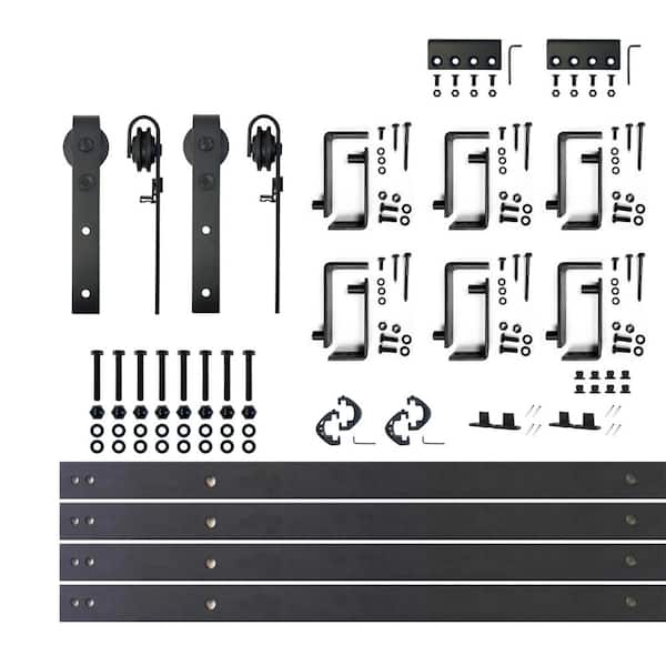 HOMACER 9 ft./108 in. Black Rustic Double Track Bypass U-Shape Sliding Barn Door Hardware Kit - Classic Design Roller