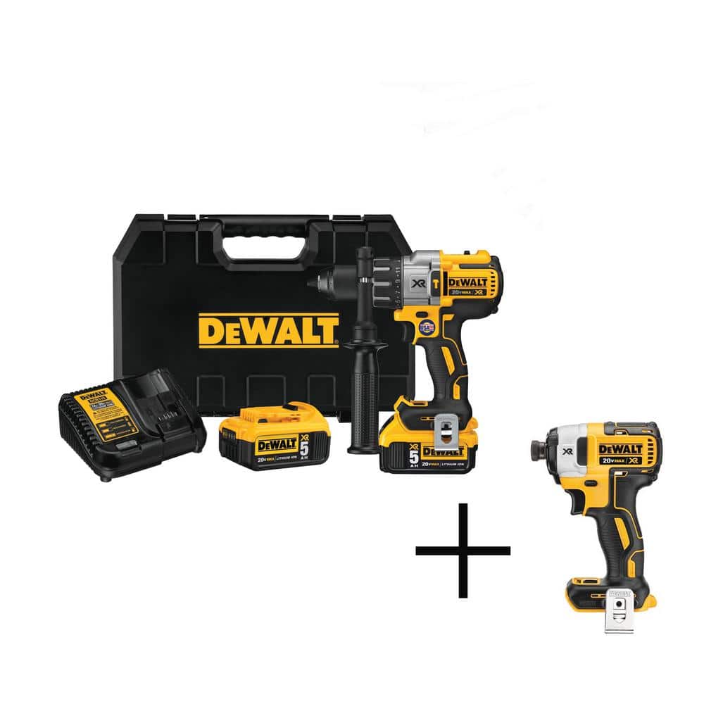 DEWALT 20V MAX XR Lithium-Ion Cordless Brushless Hammer Drill, 1/4 in. Impact Driver, (2) 5.0Ah Batteries, Charger, and Case -  DCD996P2W887B