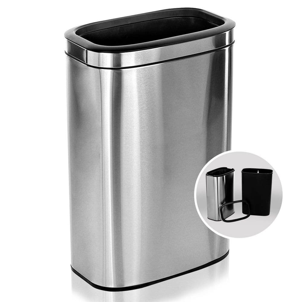10.5 Gallon Brushed Stainless Steel Open Top Trash Can Set
