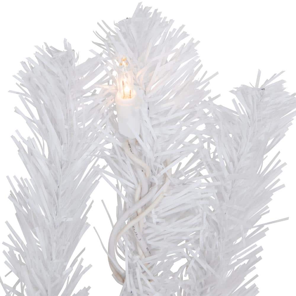 9' White Pre-Lit Snowy Pine Christmas Garland with Clear Lights