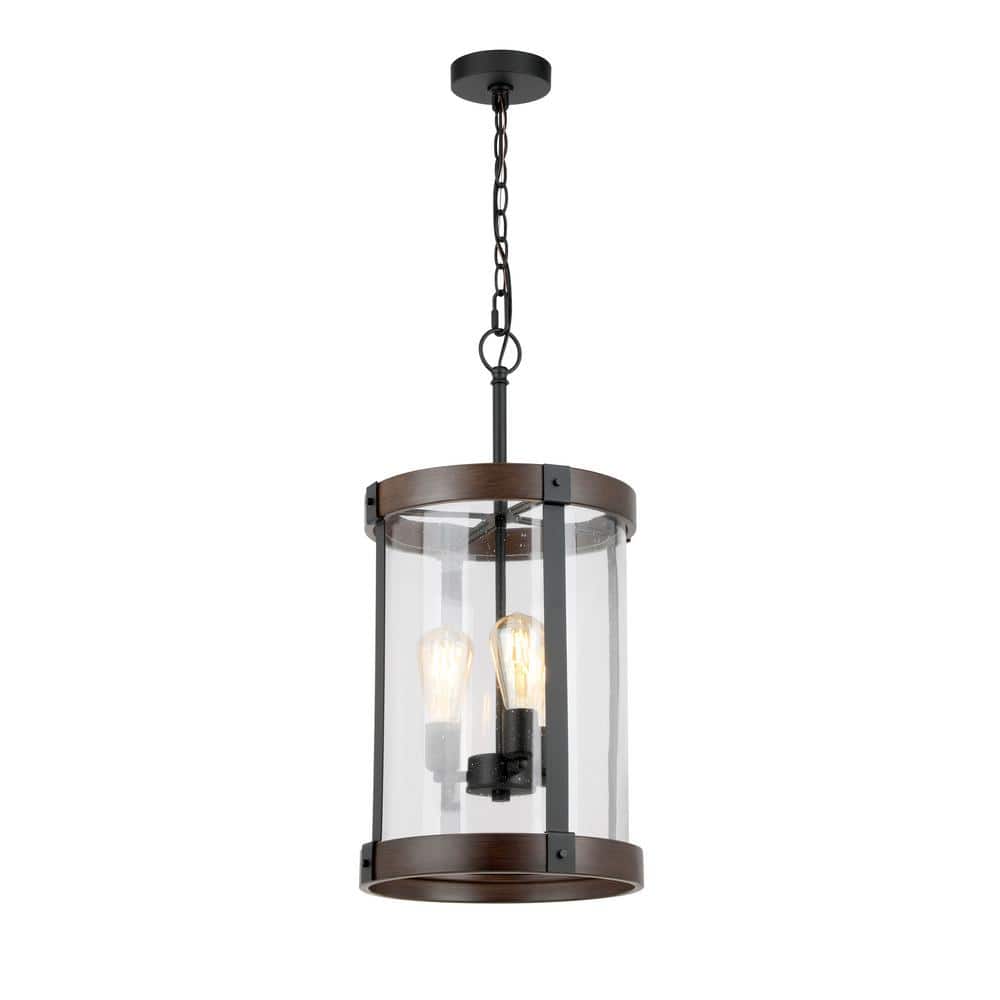 Hampton Bay Collier 3-Light Matte Black and Darker Brown Outdoor Hanging Pendant Light with Clear Seeded Glass -  KZH8903AX-01/DB