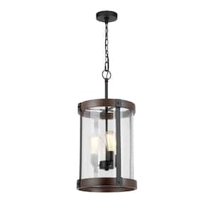 Collier 3-Light Matte Black and Darker Brown Outdoor Hanging Pendant Light with Clear Seeded Glass