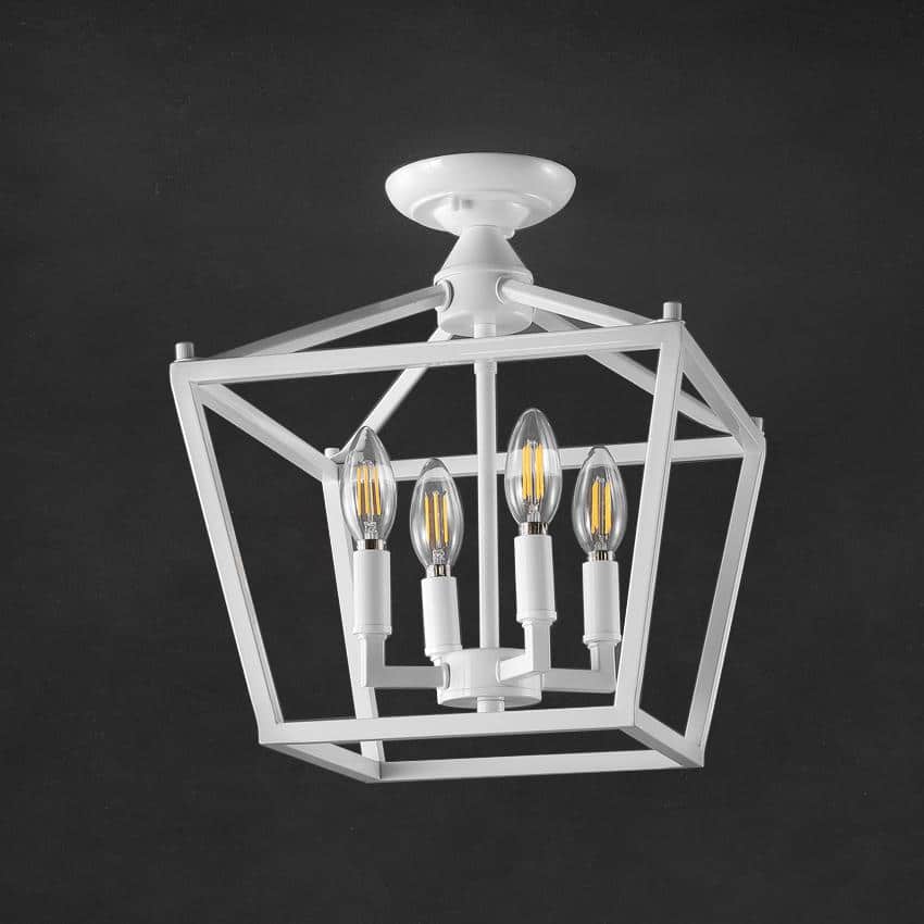 White Iron Farmhouse LED Lantern Flush Mount Light