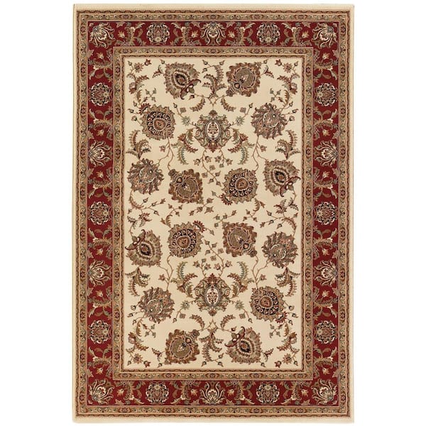 2' X 3' Ivory And Red Oriental Area Rug