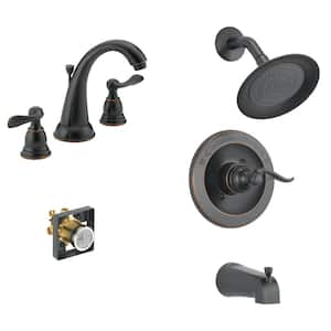 Windemere 8 in. Widespread 2-Handle Bathroom Faucet Bundle with Tub/Shower Trim and Rough-In in Oil Rubbed Bronze
