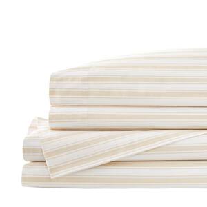 Cotton Percale Classic Stripe 3-Pcs Twin Sheet Set in Oatmeal