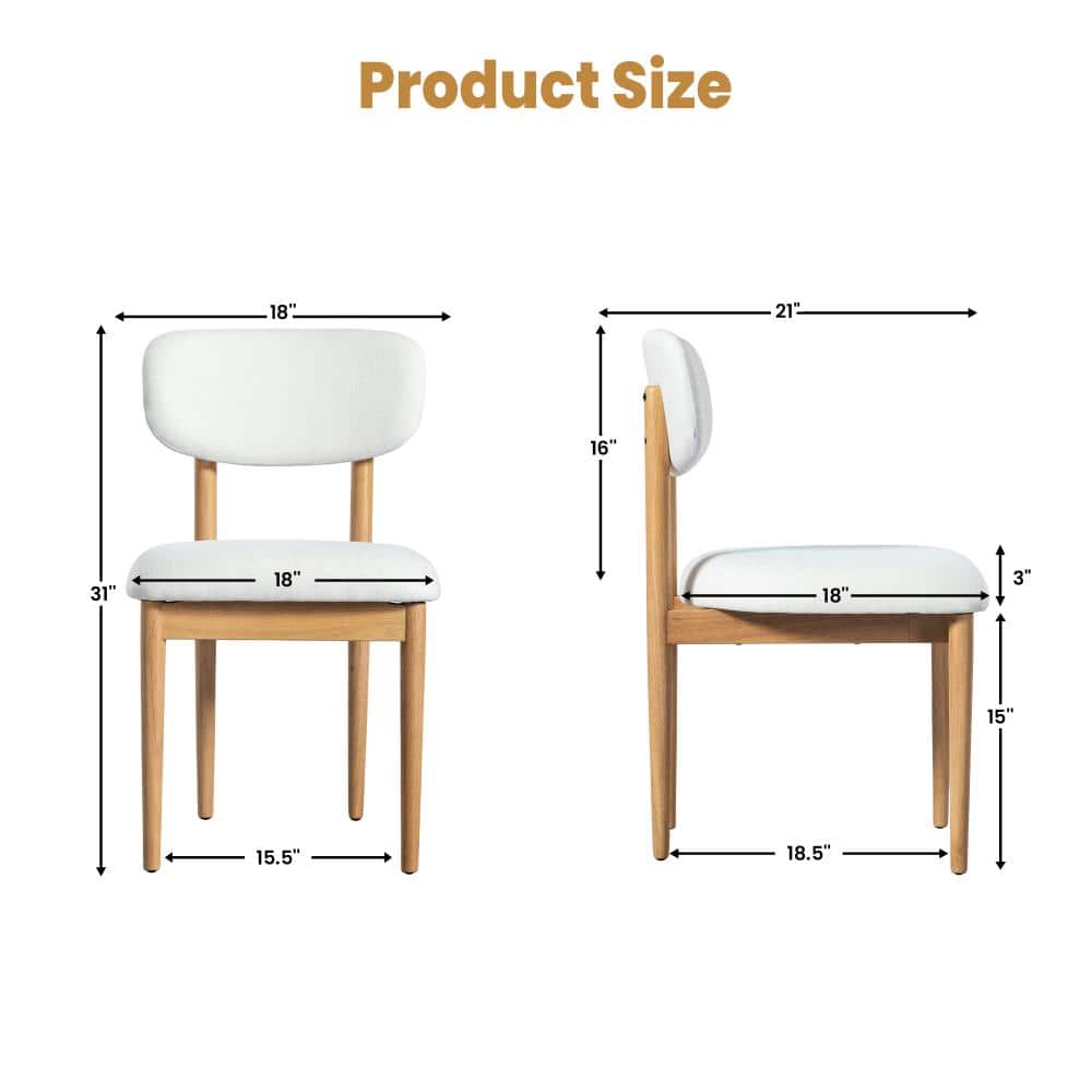 Dimension diagram of a white dining chair.