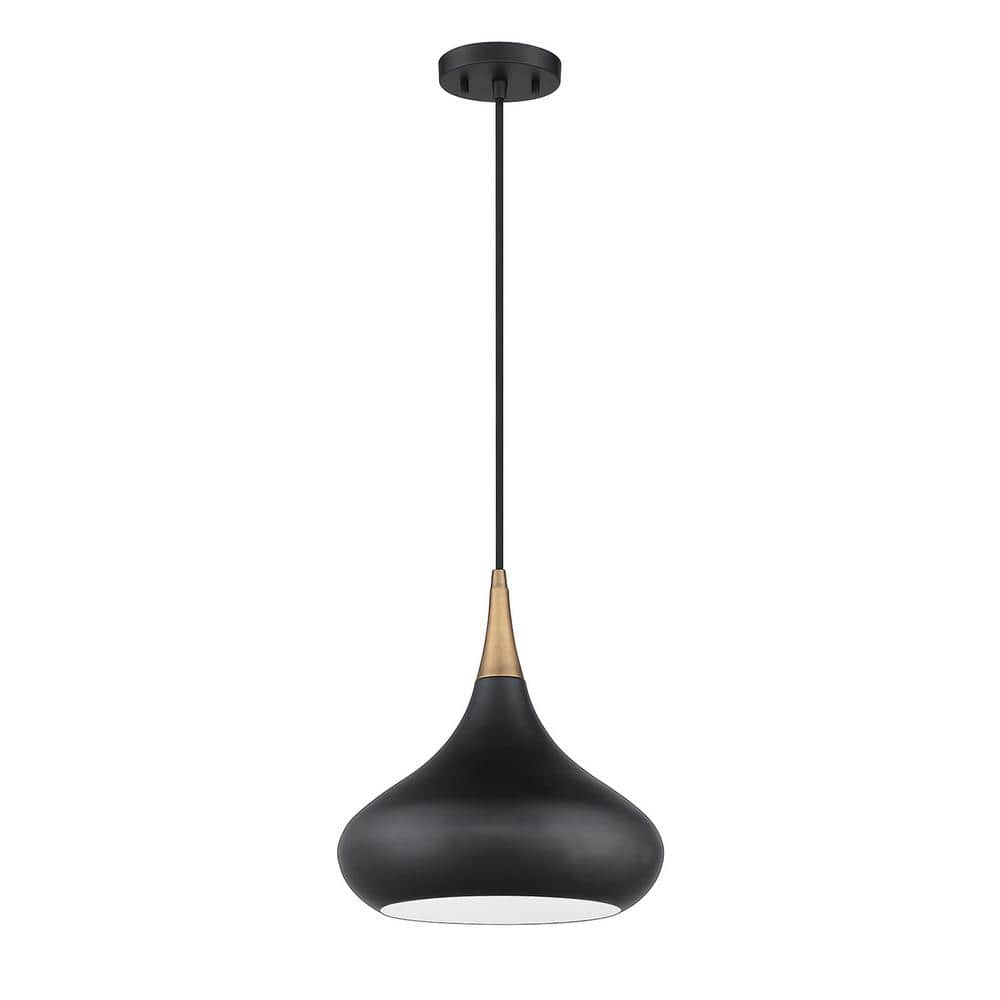 Mini Teardrop Black & Brass 1-Light Pendant with Adjustable Height