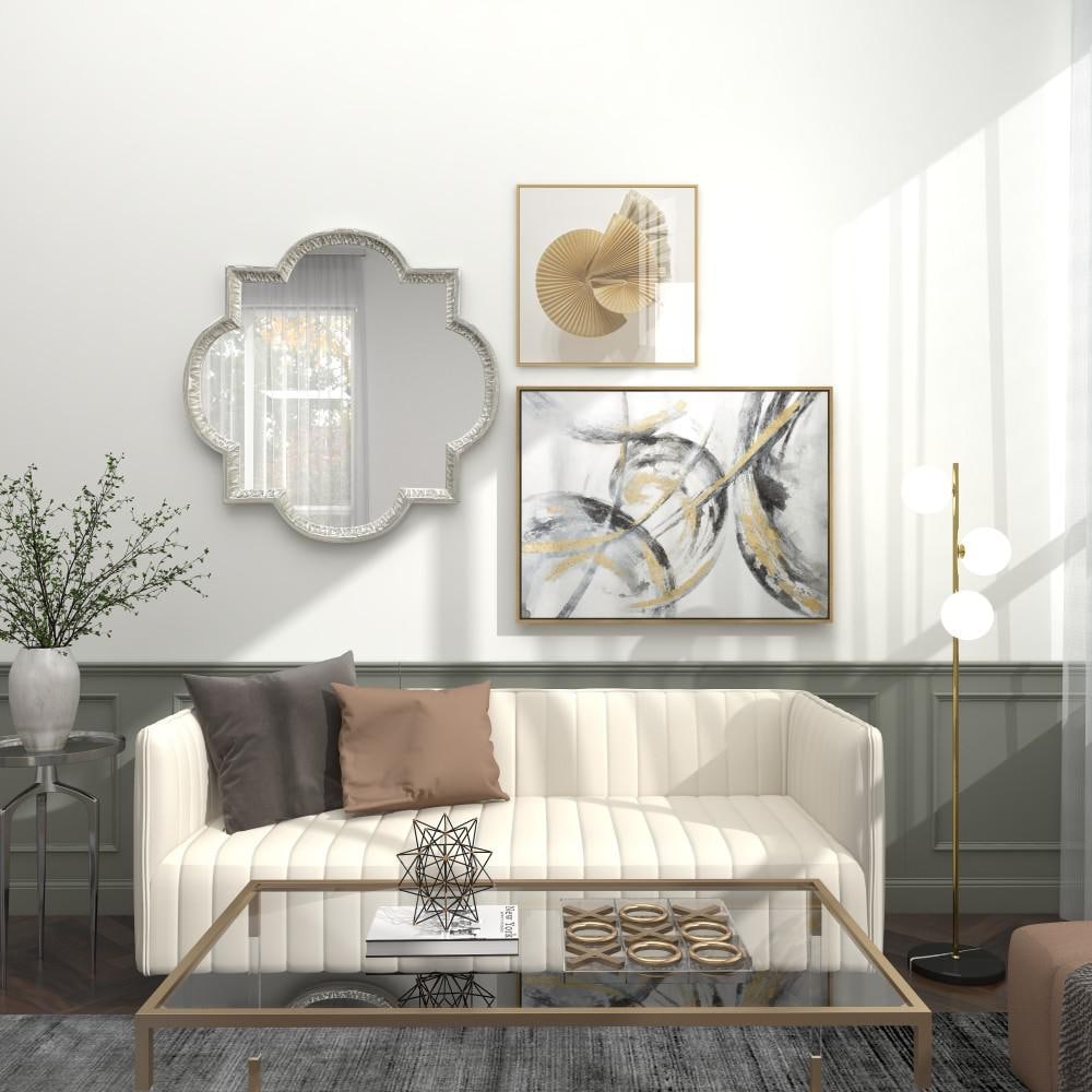 Elegant Silver Quatrefoil 40" Square Aluminum Wall Mirror