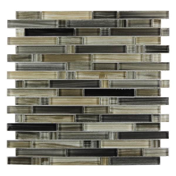 ABOLOS Handicraft Glossy Beige Gray & Black 12 in. x 12 in. Linear Mosaic Stained Glass Wall & Pool (1 Sq. Ft./Piece)