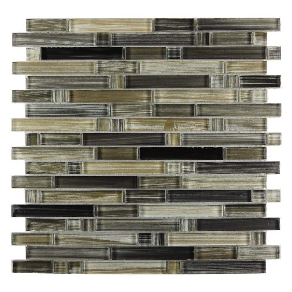 Handicraft Black Sea 12 in. x 12 in. Brick Joint Glossy Glass Linear Mosaic Wall and Pool Tile (11 sq. ft./Case) -  ABOLOS, HDCLNR-DEBx