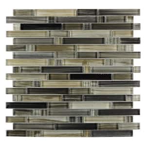 Handicraft Black Sea 12 in. x 12 in. Brick Joint Glossy Glass Linear Mosaic Wall and Pool Tile (11 sq. ft./Case)