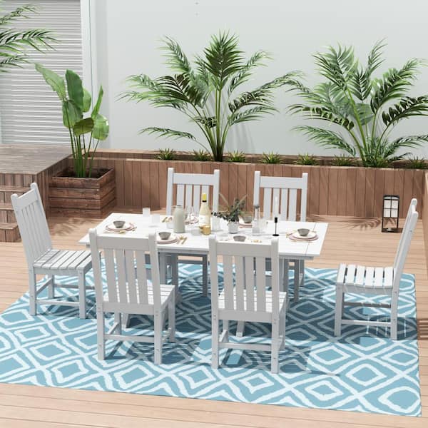 WESTIN OUTDOOR Hayes White 7-Piece HDPE Plastic Outdoor Dining Set with Side Chairs