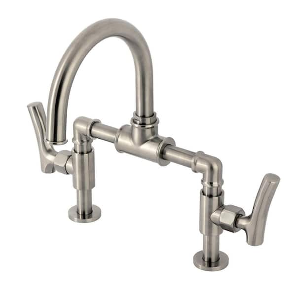 Hallerbos Deck Mount 2-Handle 8 in. Widespread Bathroom Sink Faucet with Pop-Up Drainin Brushed Nickel