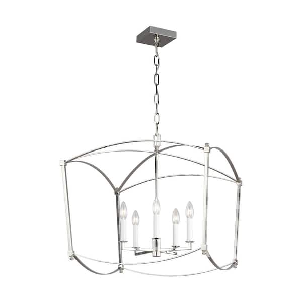 Generation Lighting Thayer 5-Light Polished Nickel Traditional Transitional Hanging Candlestick Chandelier