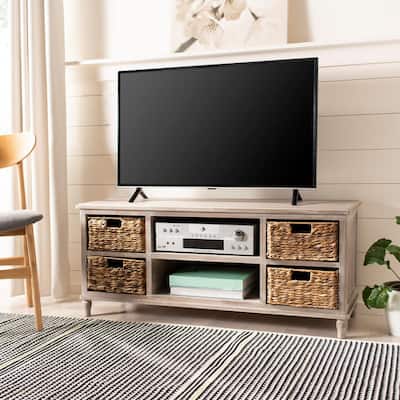 American Home 47 in. Vintage White Wood TV Stand Fits TVs Up to 45 in. with Cable Management
