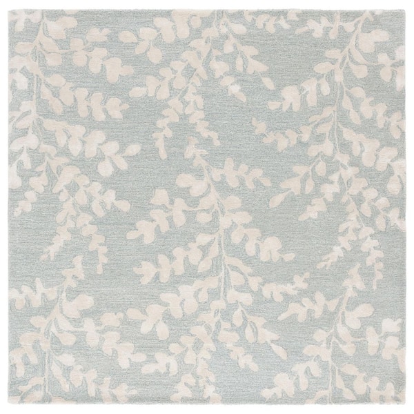 SAFAVIEH Glamour 6 ft. x 6 ft. Blue/Beige Oversized Botanical square Area Rug
