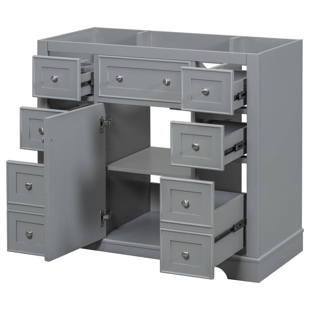 35.6 in. W x 17.9 in. D x 33.4 in. H Bathroom Gray Linen Cabinet