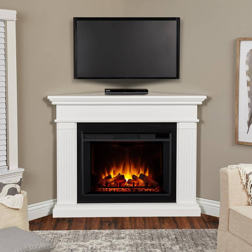 Real Flame Kennedy Grand 56 in. Corner Electric Fireplace in Dark White ...