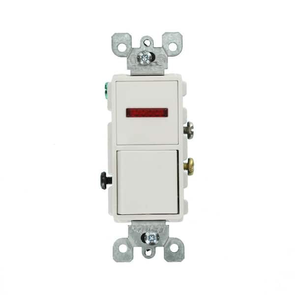 15 Amp Decora Commercial Grade Combination Single Pole Rocker Switch and Neon Pilot Light, White 5626-W