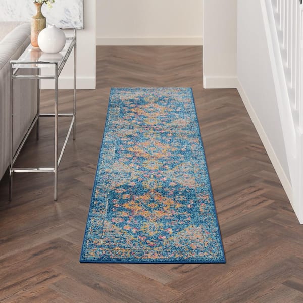 Tranquil Navy Blue 2 ft. x 7 ft. Center Medallion Traditional Kitchen Runner Area Rug