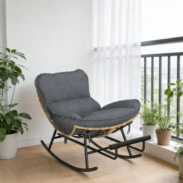 SEEUTEK Oversized Papasan Rocking Chair with Cushion and Footrest