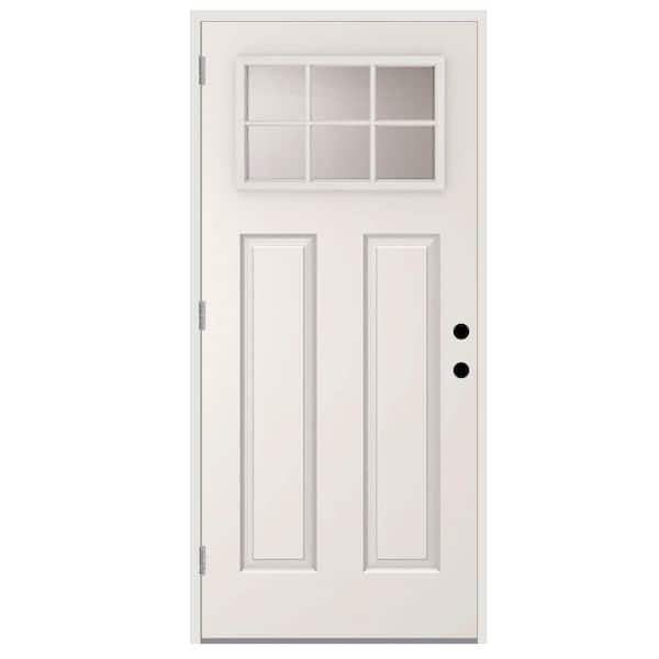 Steves & Sons 32 in. x 80 in. Element Series 6 Lite Right-Hand Outswing White Primed Steel Prehung Front Door with 4-9/16 in. Frame