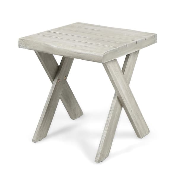 Unbranded Rustic Sandblast Finished Acacia Wood Outdoor Side Table - Classic Cross Base