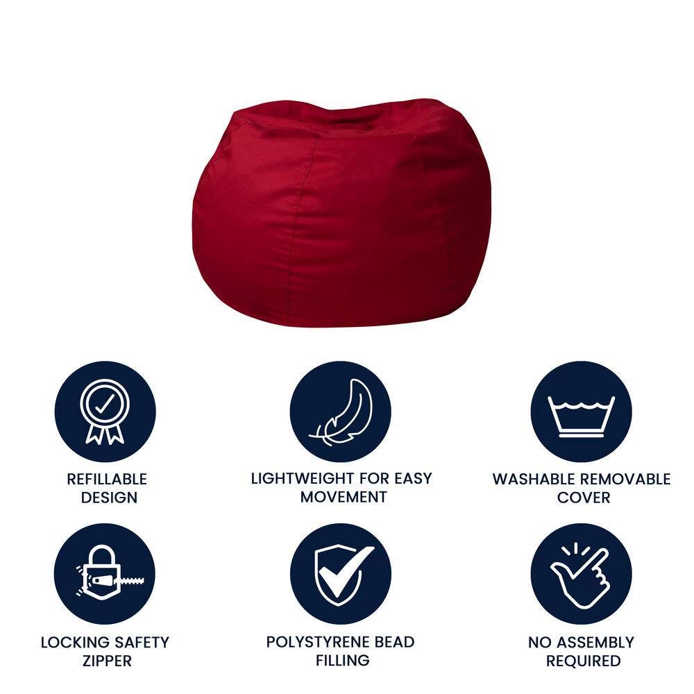 Small Red Cotton Twill Bean Bag Chair with Removable Cover