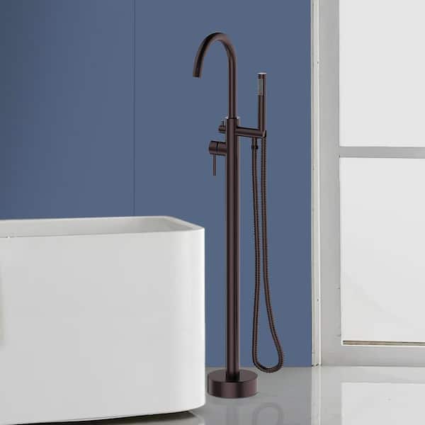 Satico 44-7/8 in. High Arch Single Handle Freestanding Tub Faucet Bathtub Filter with Handheld Shower in Oil Rubbed Bronze