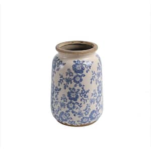 8 in. Vintage Chinoiserie Blue White Ceramic Antique Decorative