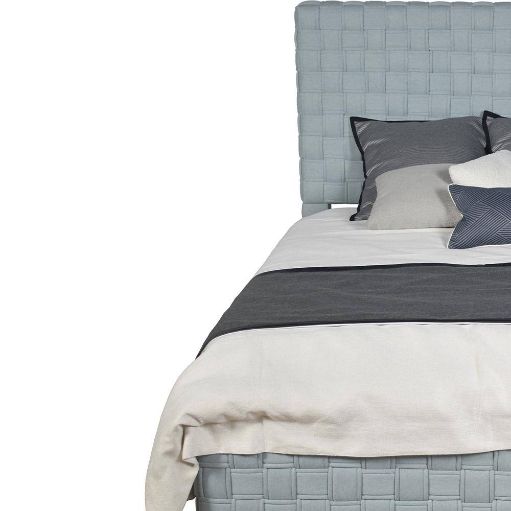 Light Teal Chenille Upholstered Queen Bed with Tufted Headboard and Drawers