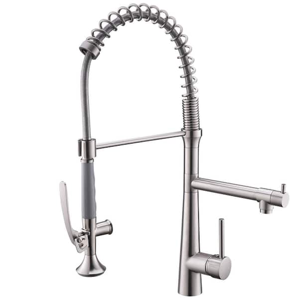 Boyel Living Stainless Steel Faucet Single-Handle Faucet Silver Pull-Down Sprayer Kitchen Faucet