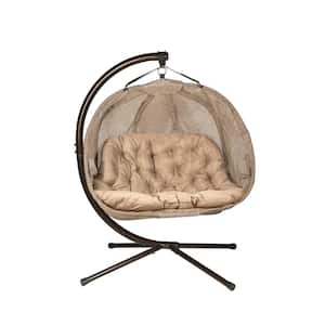 5.5 ft. x 4 ft. Free Standing Hanging Cushion Pumpkin Chair Hammock with Stand in Bark Mesh
