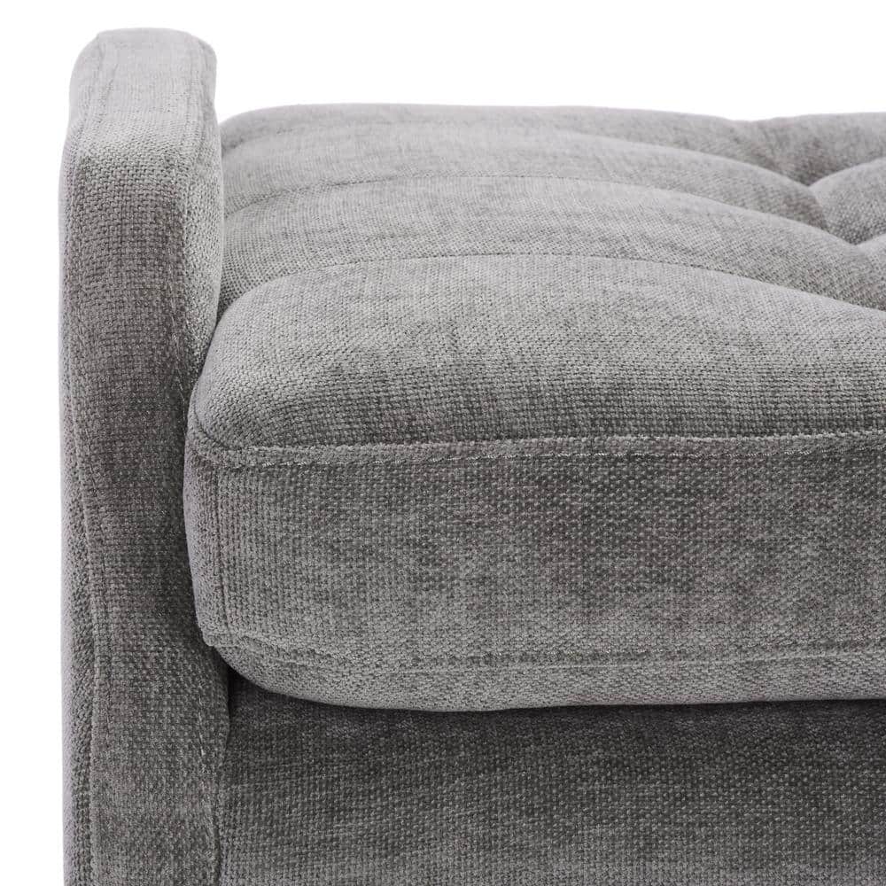Everdeen Charcoal Tufted Bench with Brushed Gold Legs and Storage