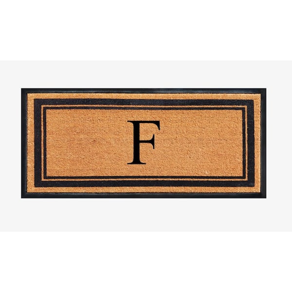 A1 Home Collections A1HC Markham Picture Frame Black/Beige 30 in. x 60 in. Coir and Rubber Flocked Large Outdoor Monogrammed F Door Mat
