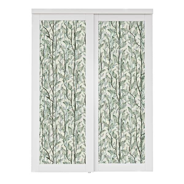 ARK DESIGN 60 in. x 80 in. 1-Lite Tempered Frosted Glass White Finished Solid Core Sliding Door with Sticker and Hardware