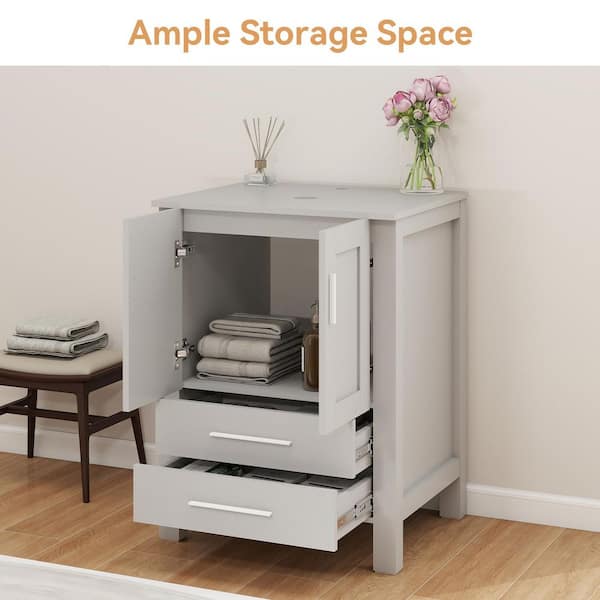 Puluomis 24 in. W x 19 in. D x 32 in. H Bath Vanity in Gray with