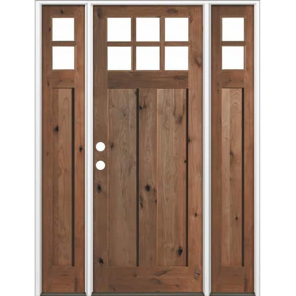 64 in. x 96 in. Knotty Alder Right-Hand/Inswing 6 Lite Beveled Clear Glass True Black Stain Wood Prehung Front Door wDSL