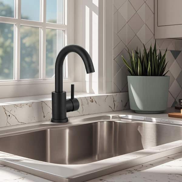 Single-Handle  Kitchen Bar Faucet with Deck Plate in Matte Black