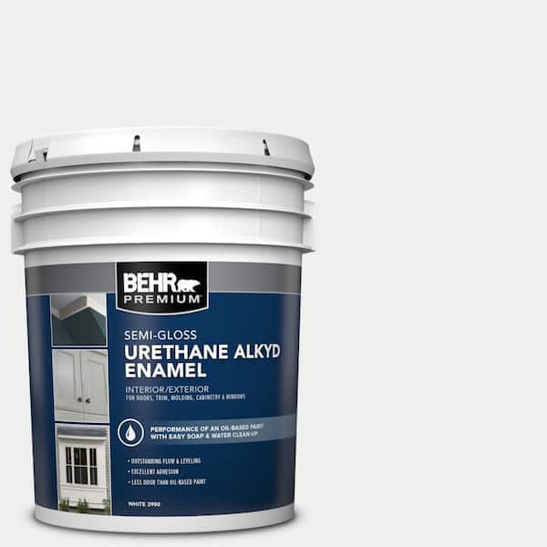 BEHR PREMIUM 5 gal. #BL-W15 Frost Urethane Alkyd Semi-Gloss Enamel Interior/Exterior Paint
