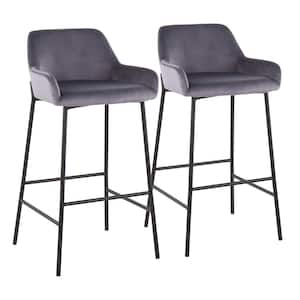 Daniella 38 in. Fixed Height Silver Velvet and Black Steel Bar Stool (Set of 2)