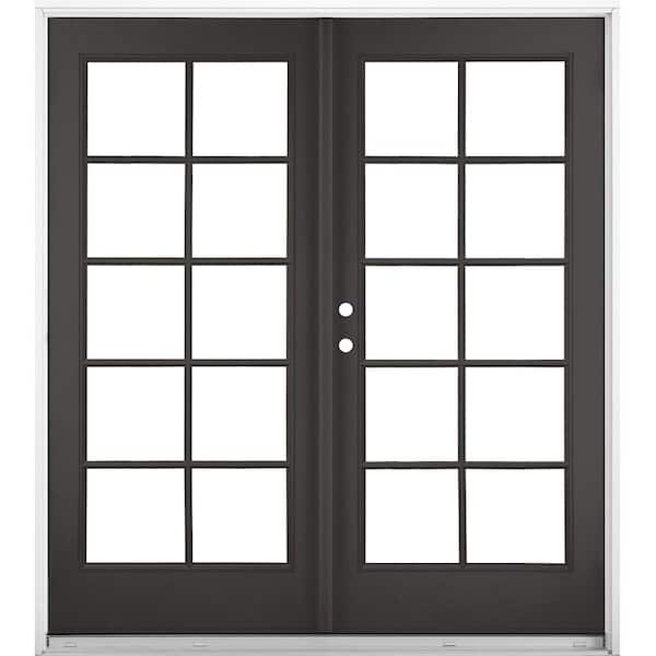 60 in. x 80 in. Black Right-Hand Inswing Fiberglass Full Lite LOE 10-Lite GBG Glass Hinged Patio Door