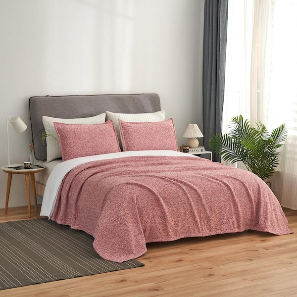 Red Microfiber Queen Knit Blanket with Pillow Sham