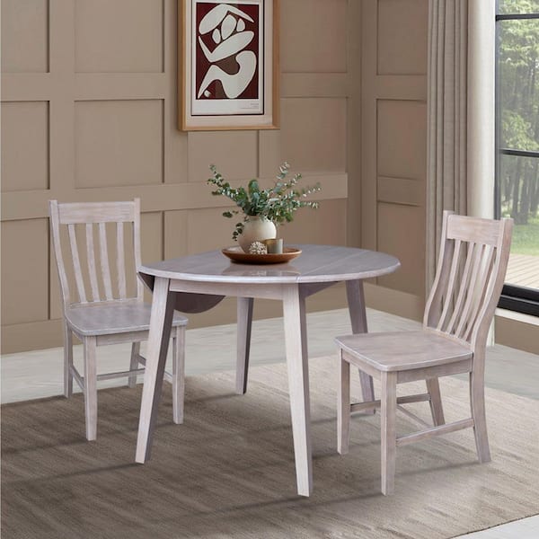 42 in. Washed Taupe Gray Wood Drop-Leaf 4-Leg Dining Table Seats 4